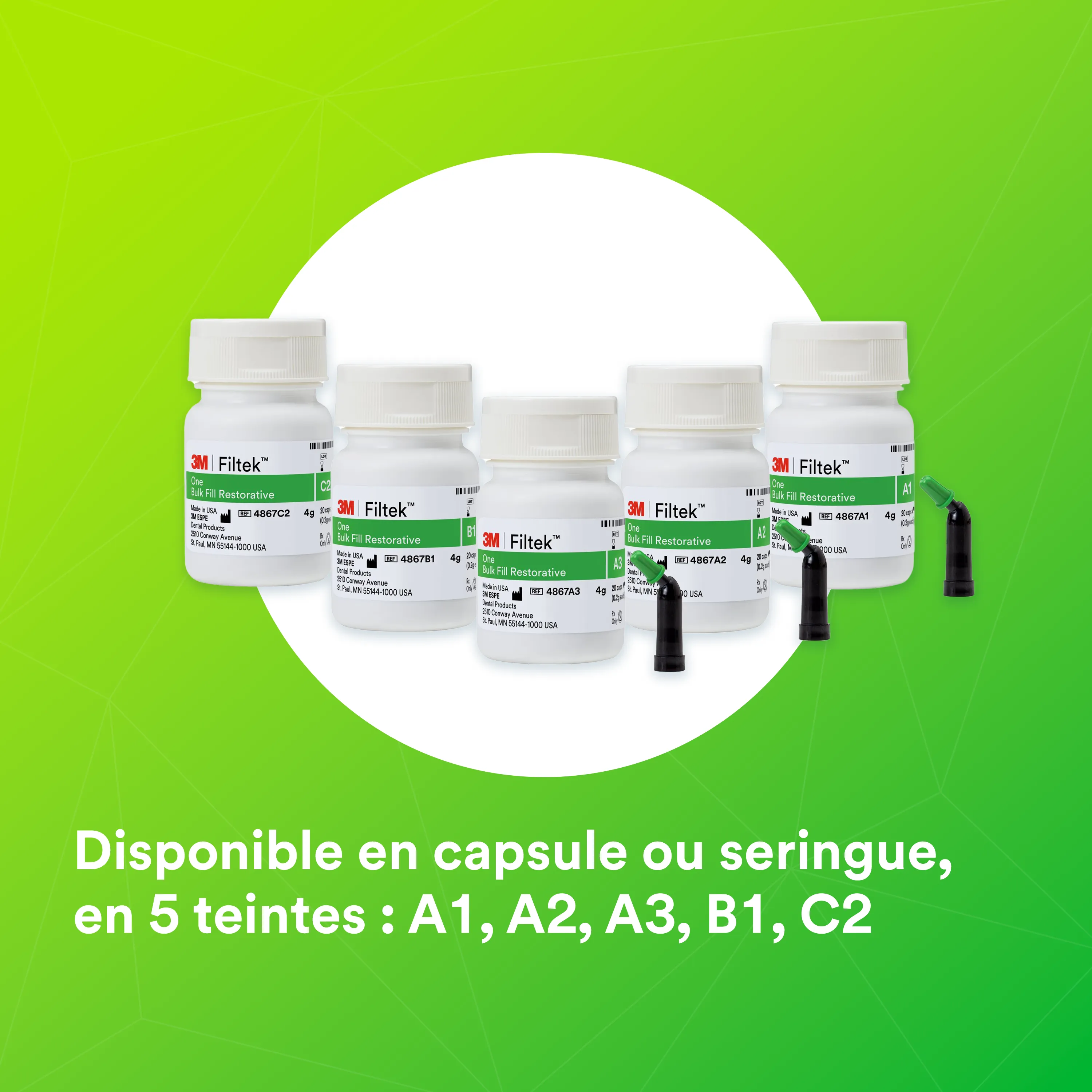 3M™ Filtek™ One Bulk Fill Matériau de restauration postérieure, en capsules, teinte A2